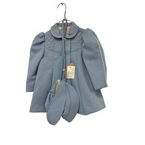 Vintage Cute Togs Girls Dressy Coat Set Size 2 2T Light Blue Matching Hat NWT